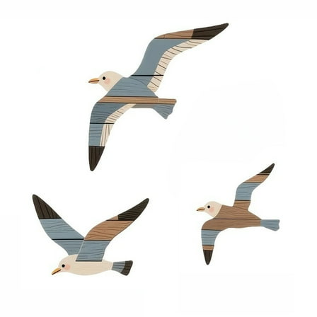 3Pcs Wood Seagull Beach Wall Decor, Wall Art Beach Decorations Nautical Self-Adhesive Seagull Decorations Coastal Themed Decors