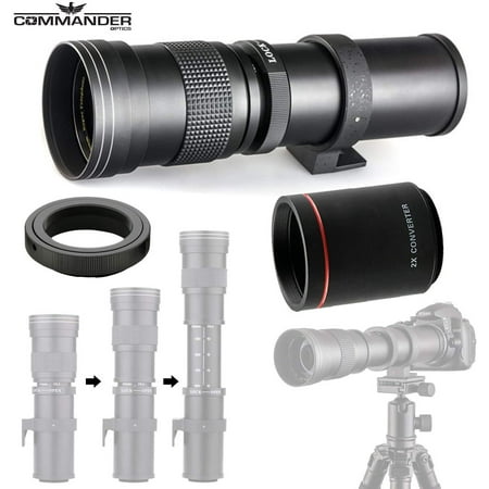Commander Optics 420-800mm (w/ 2x- 840-1600mm) f/8.3-16 HD Telephoto Zoom Lens for Canon EOS 80D, 77D, 70D, 7D, 6D, 6D Mark II, 5D Mark IV, 7D Mark II, T7i, T7, T6i, T6, T5i, T5, SL2, SL3 DSLR Cameras