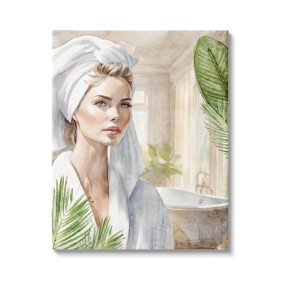 Stupell Industries Fashionista Bathroom Portrait Abstract Painting Gallery Wrapped Canvas Art Print Wall Art, 16 x 20