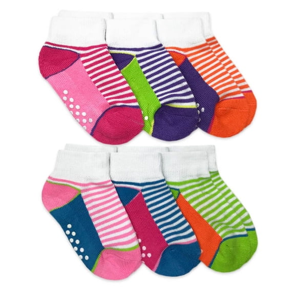 Jefferies Socks Baby Girls Non-Skid Sporty Stripe Cushion Quarter Sock 6 Pair Pack