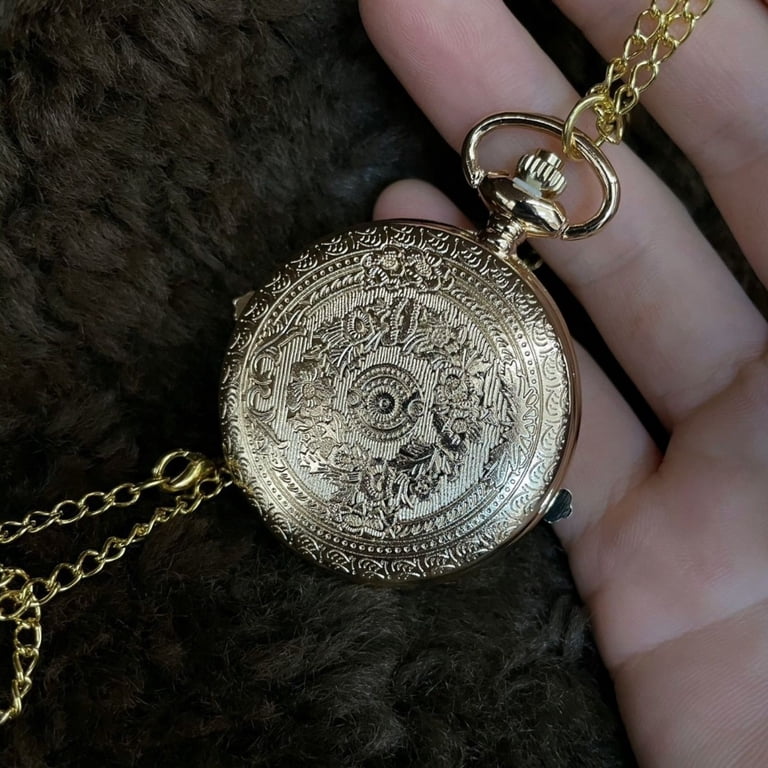 Gold Hourglass Pocket Watch Large Hollow Flip Pendant Quartz  display picture 3