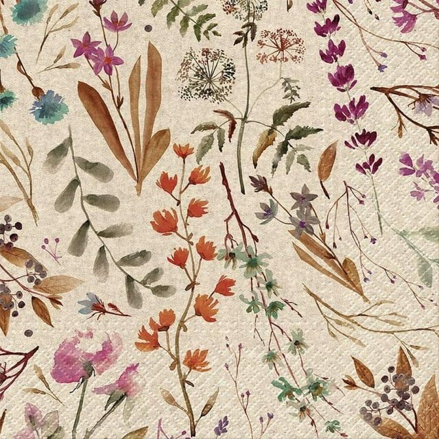 Ensemble de 20 Serviettes Déjeuner We Care Bouquet Floral Séchées