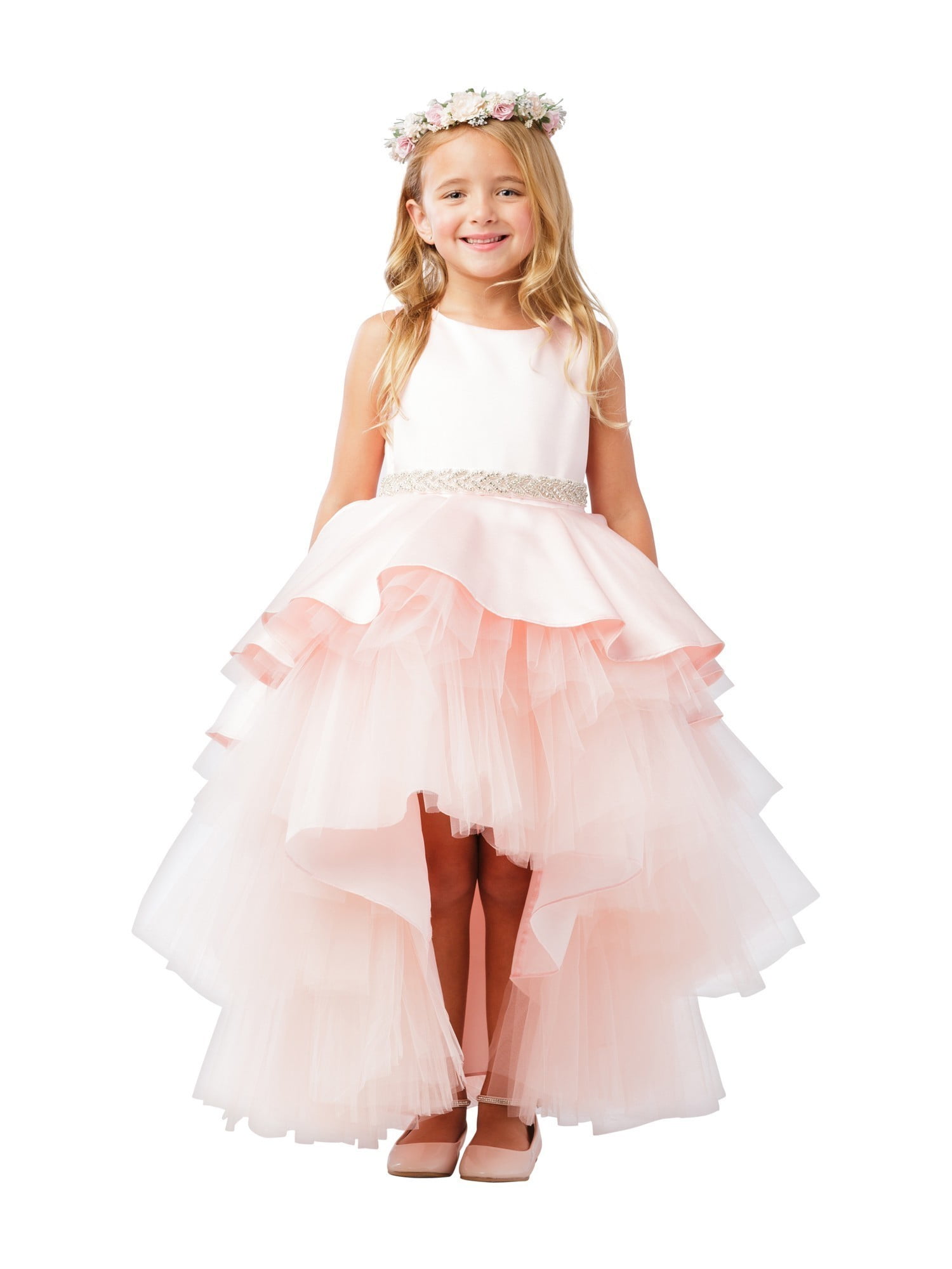 Tip Top Kids Girls Blush Satin Overlay Rhinestone HiLow Junior