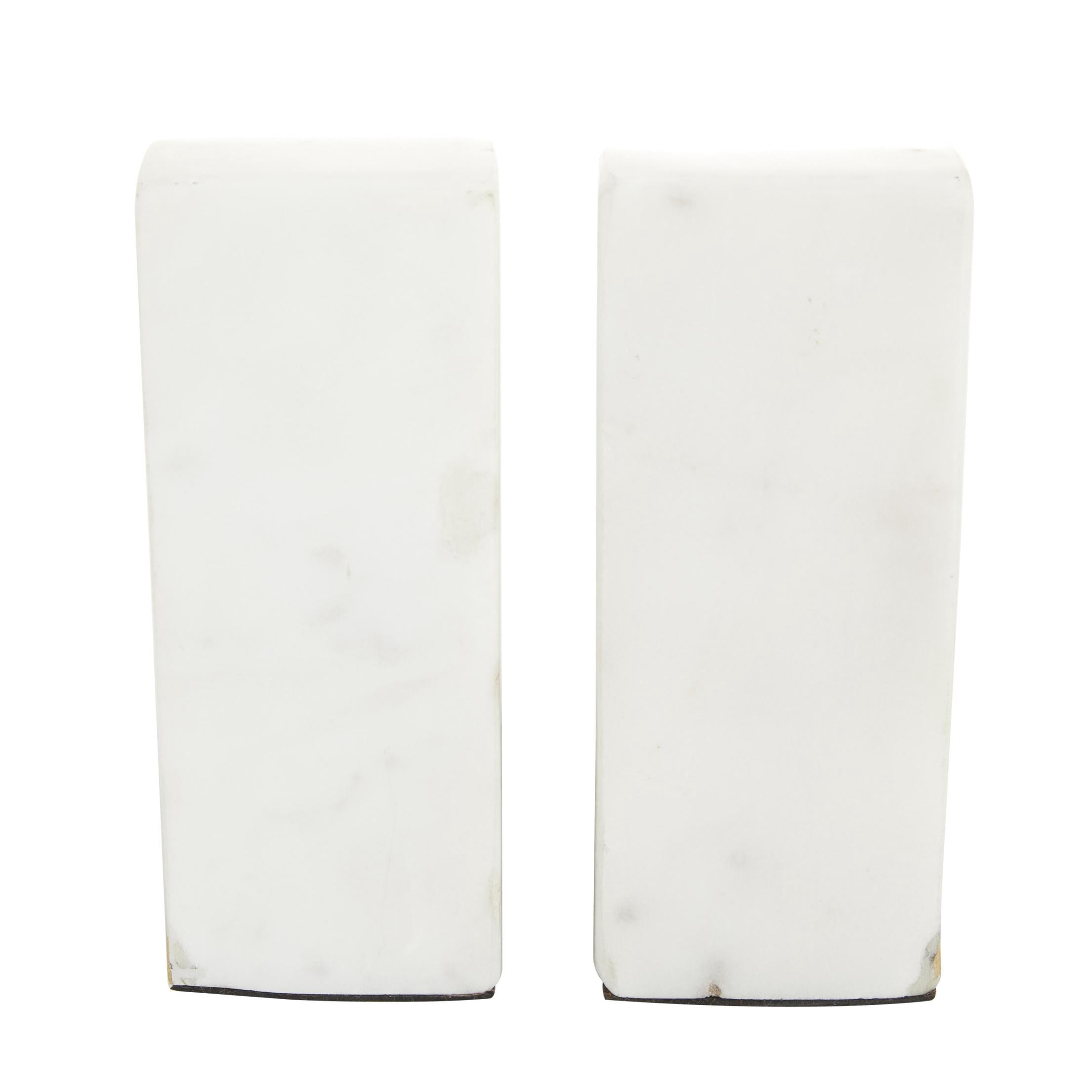 CosmoLiving by Cosmopolitan 5" Geometric 9 lbs White Marble Bookends with Gold Inlay (Set of 2)