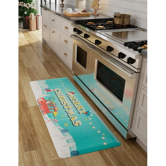 Unique Loom Comfort Mat Collection - Christmas (2' x 5' Rectangle Blue/Gold)