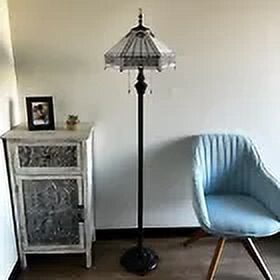 Enjoy Décor Lamps 64-Inch 2-Light Traditional Floor Lamp with Stained Glass Bowl Shade, White