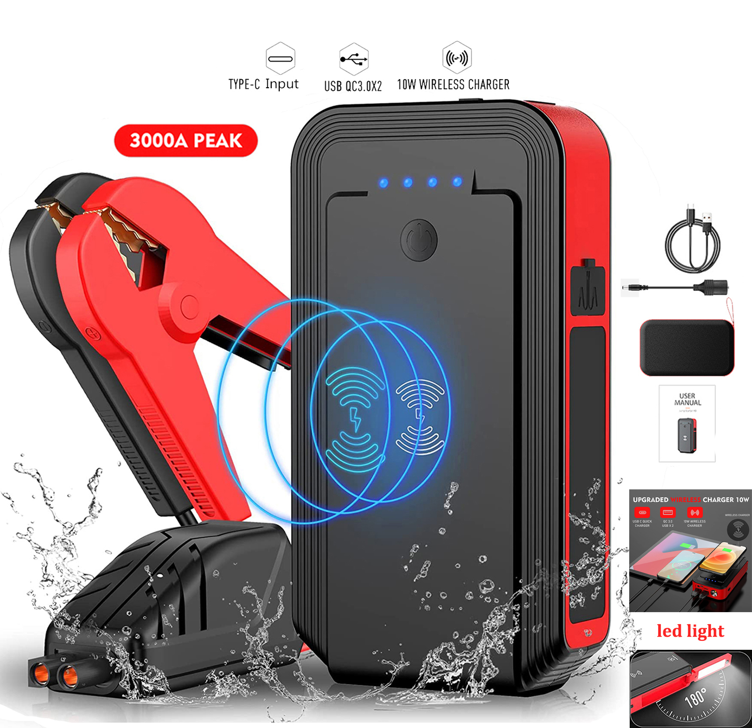 SinKeu 3000 Amp Peak Car Jump Starter UltraSafe Portable Smart Clamp