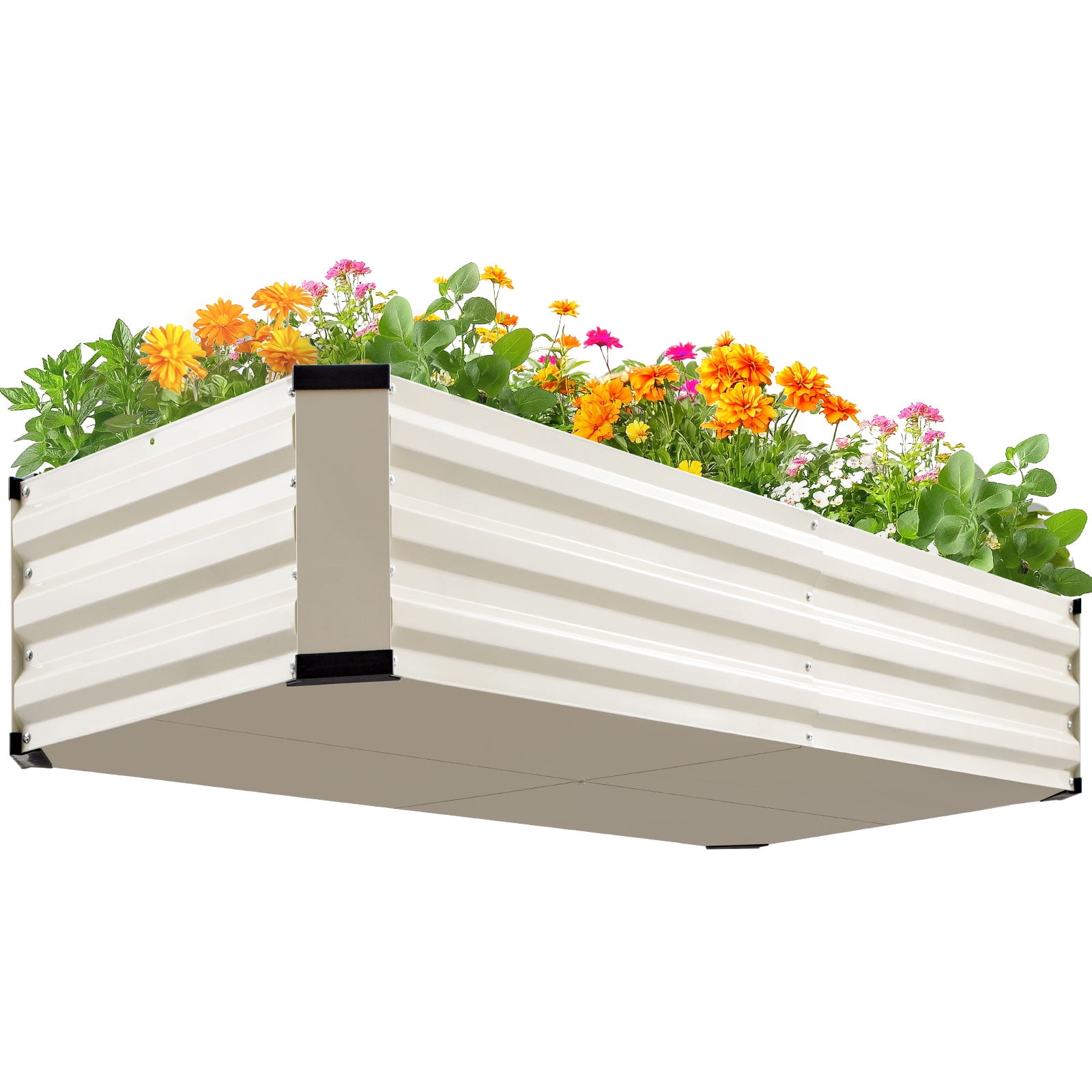 King Bird 6x2x1 ft Galvanized Metal Raised Garden Bed with Bottom Closed - Elevated Planter Box for Indoor, Outdoor, Patio & Balcony Gardening Beige