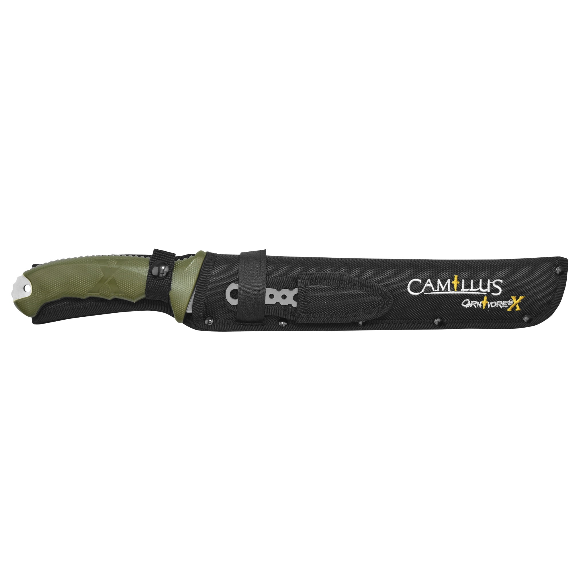 Camillus Carnivore X 18" Machete, 12" Blade, Green with Trimming Knife and Sheath