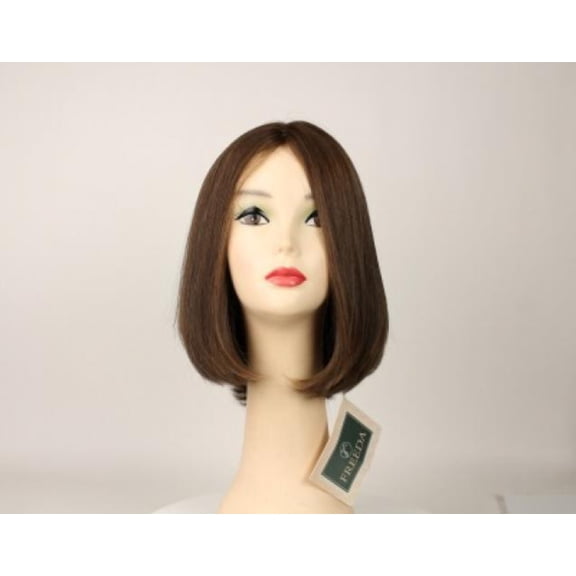 European Human Hair Freeda Wig Liberty Medium Brown With Blonde Highlights Skin Top Size S