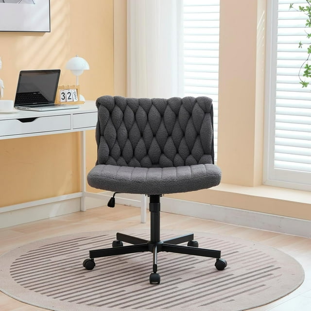 Home Office Desk Chair with Wheels, Wide Seat Criss Cross Design, Armless Swivel Makeup Vanity Chair, Modern Cross Legged Task Chair for Computer, Home Office & Study