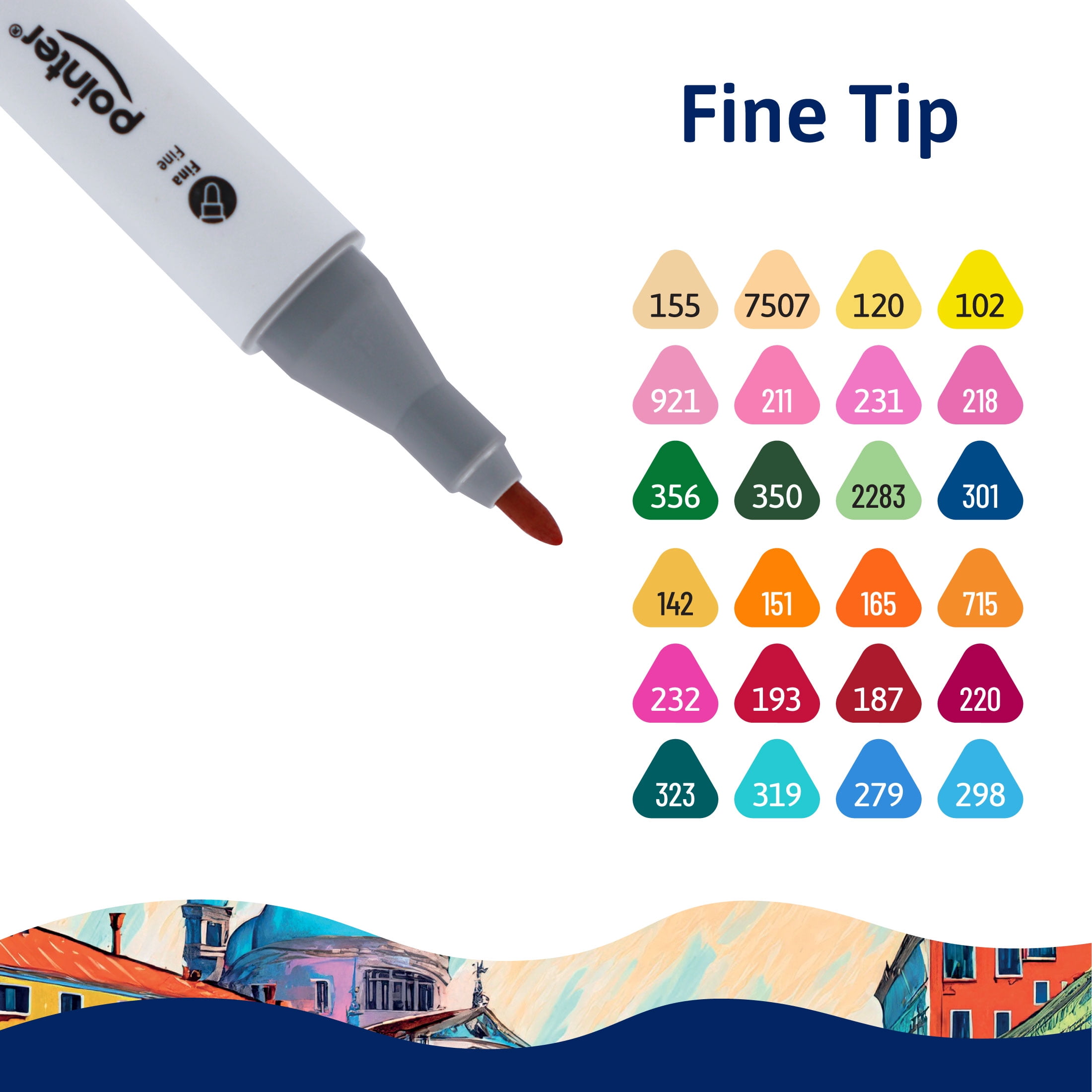 Pointer Art Pro Markers, 48 Dual Tip Alcohol-Based Markers with Chisel Point, Assorted Colors, 1 Pack