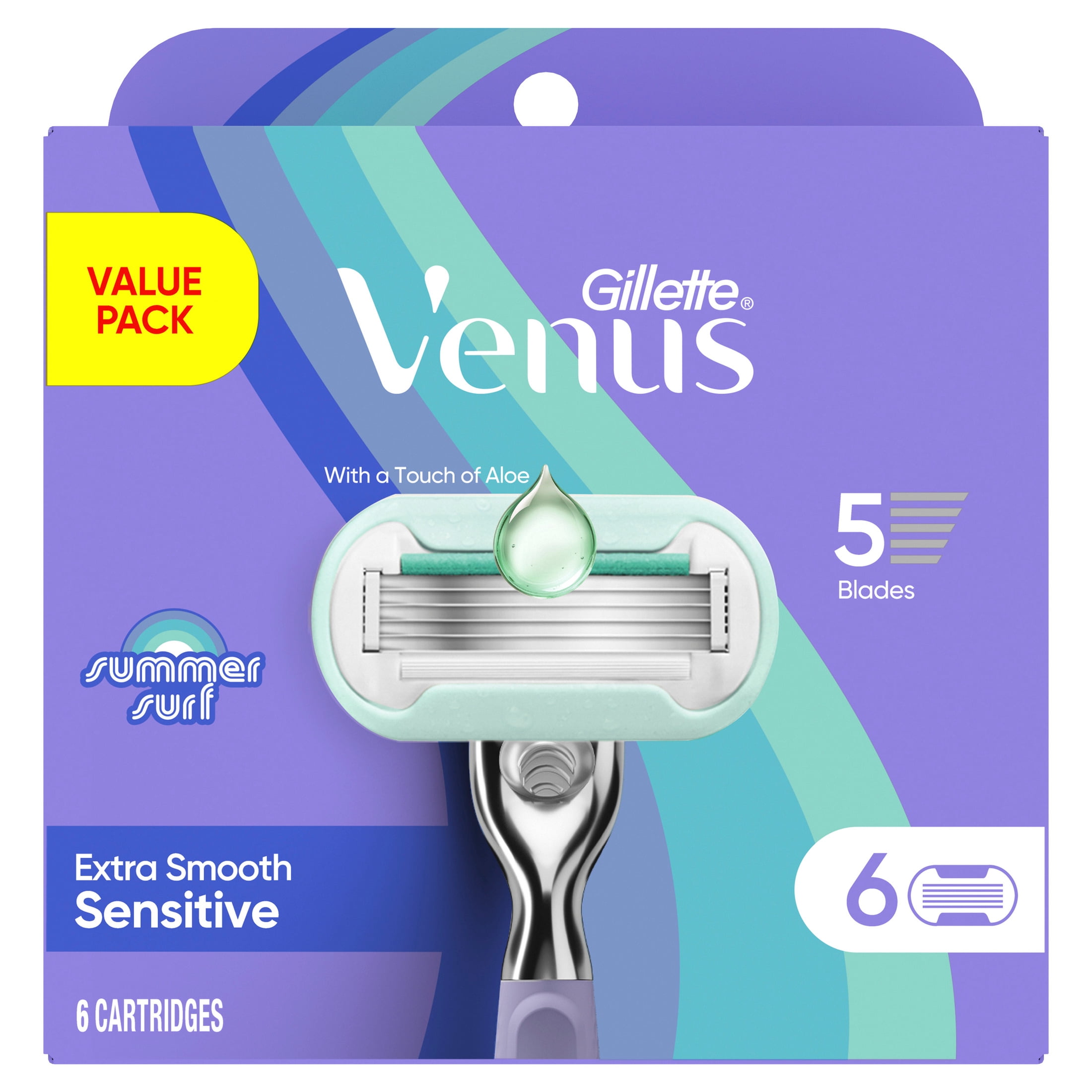 Venus Summer Surf Extra Smooth Sensitive Blade Refills, 6 Count