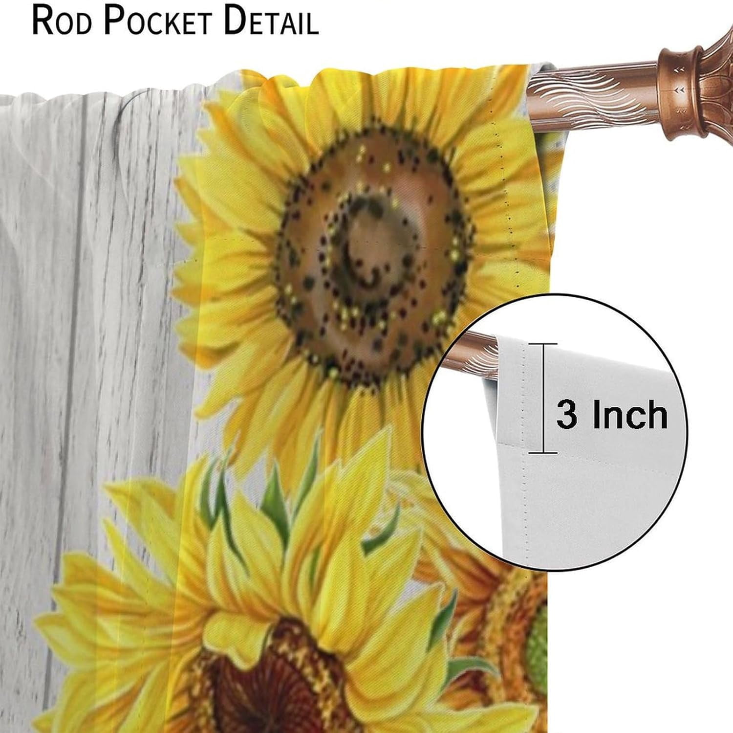 Vintage Sunflower Blackout Curtains for Kitchen,Rustic Wooden Green Spring Nature Plants Butterflies Sunshine Flowers Window Drapes Print for Kids Girls Bedroom Bathroom Living Room 42x54in