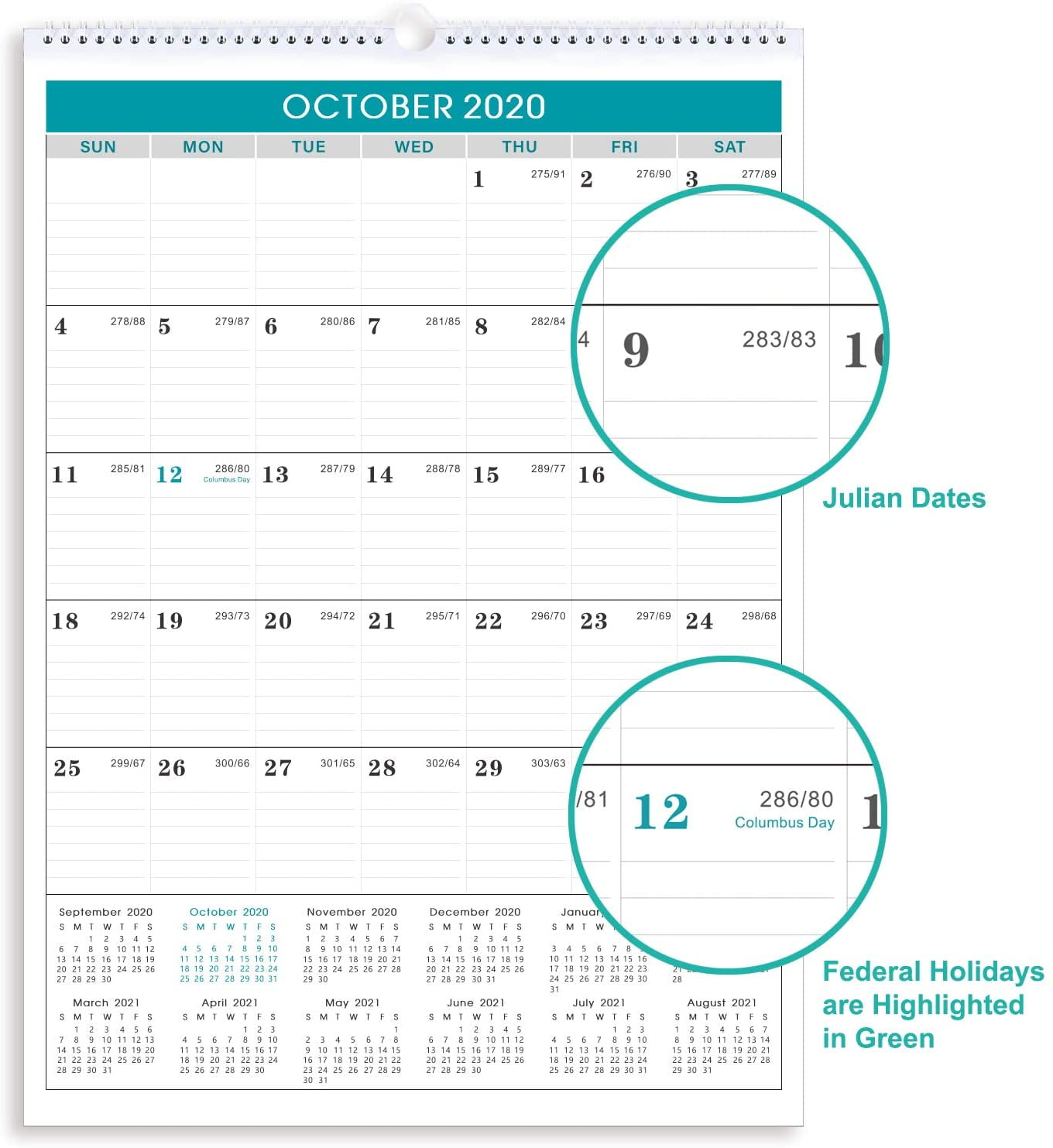 2020 2021 Calendar 18 Months Wall Calendar 2020 2021 With Julian Date 12 X 17 Premium Thick Paper Perfect For Organizing Planning January 2020 June 2021 Wirebound Ruled Block Mint Walmart Com Walmart Com