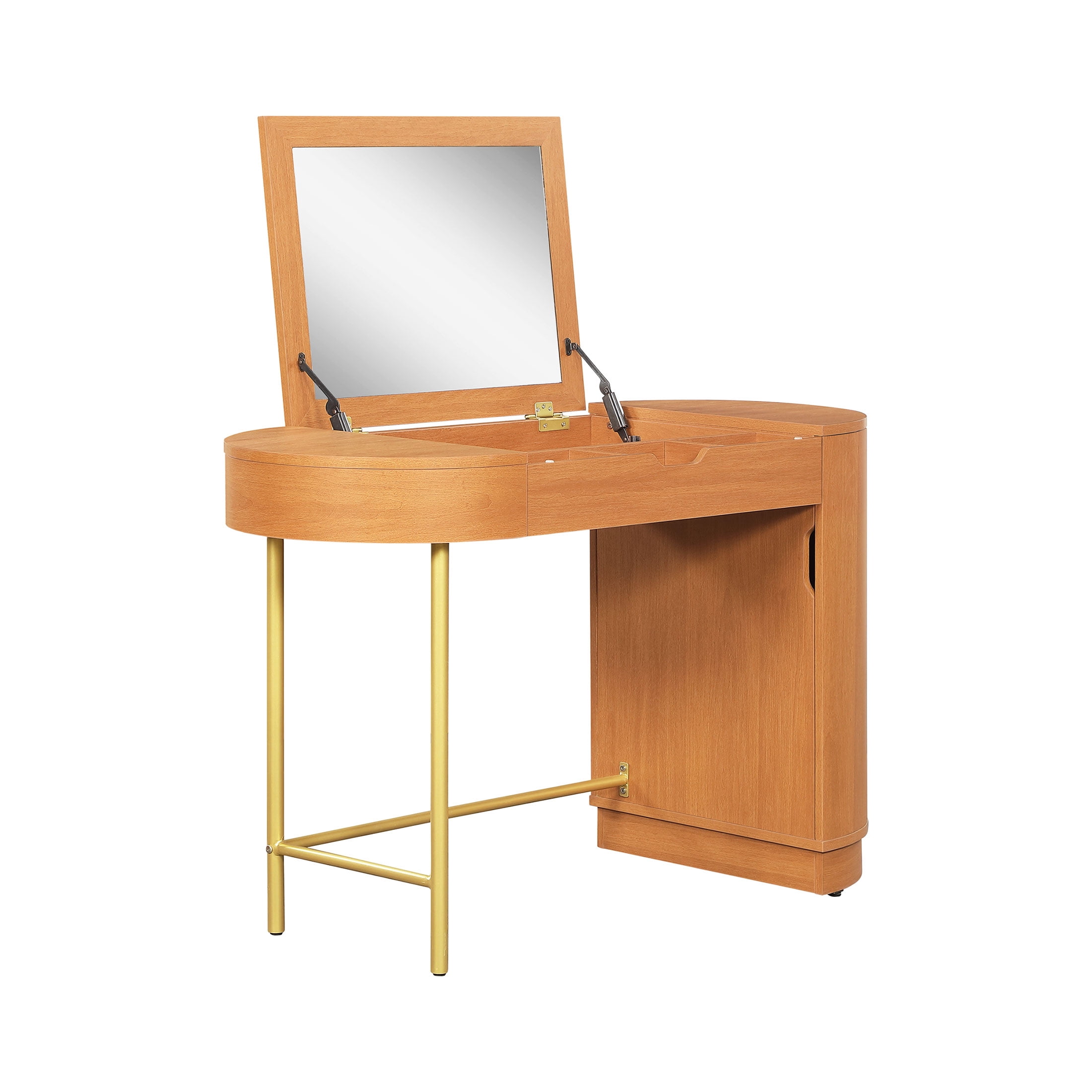 Beautiful Mae Vanity by Drew Barrymore with Hinged Mirror, Cherry Finish, Power Station