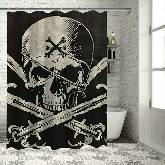 BCIIG Skull Swords Pirate Bathroom Decor Set with Hooks, Colorful Luxurious Graphic Print Polyester Fabric Fashion Shower Curtain, Waterproof Bathroom Decoration, Chic Modern Design 36x72