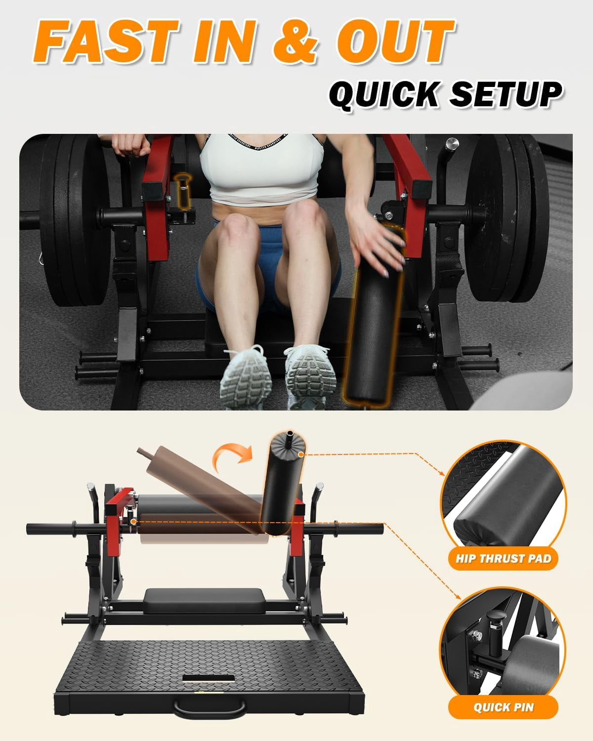 Hip Thrust Machine, 800LBS Plate-Loaded Glute Drive Band Peg, Heavy Duty Glute Bridge Machine with Weight Holder for Home Gym, Home Workout Equipment for Glute Muscles Building