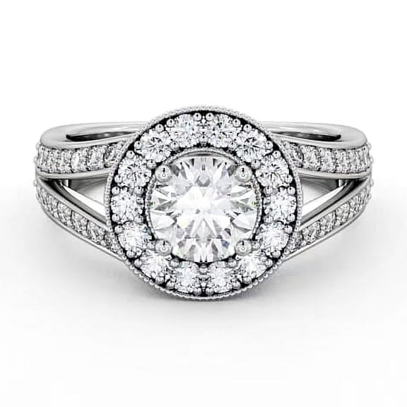 Nerra Jewel 2 Ct Round Cut White Diamond Ring for Women's - 14K White Gold Plated Solitaire Ring - Engagement Wedding Rising Split Shank Rings for Women's - Engagement Wedding Halo Ring For Her