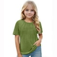 thumbnail image 5 of GA WEIHUA Short Sleeve Girls Tops 2025 Crewneck Casual Pleated Tunic Tees Loose Fit Shirts Blouses for Toddler Kids Dress Summer T Shirts(Army Green,4 Years)Reduced, 5 of 5