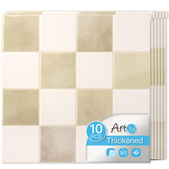 Art3d Paquete de 10 azulejos adhesivos para salpicadero 30 x 30 cm beige