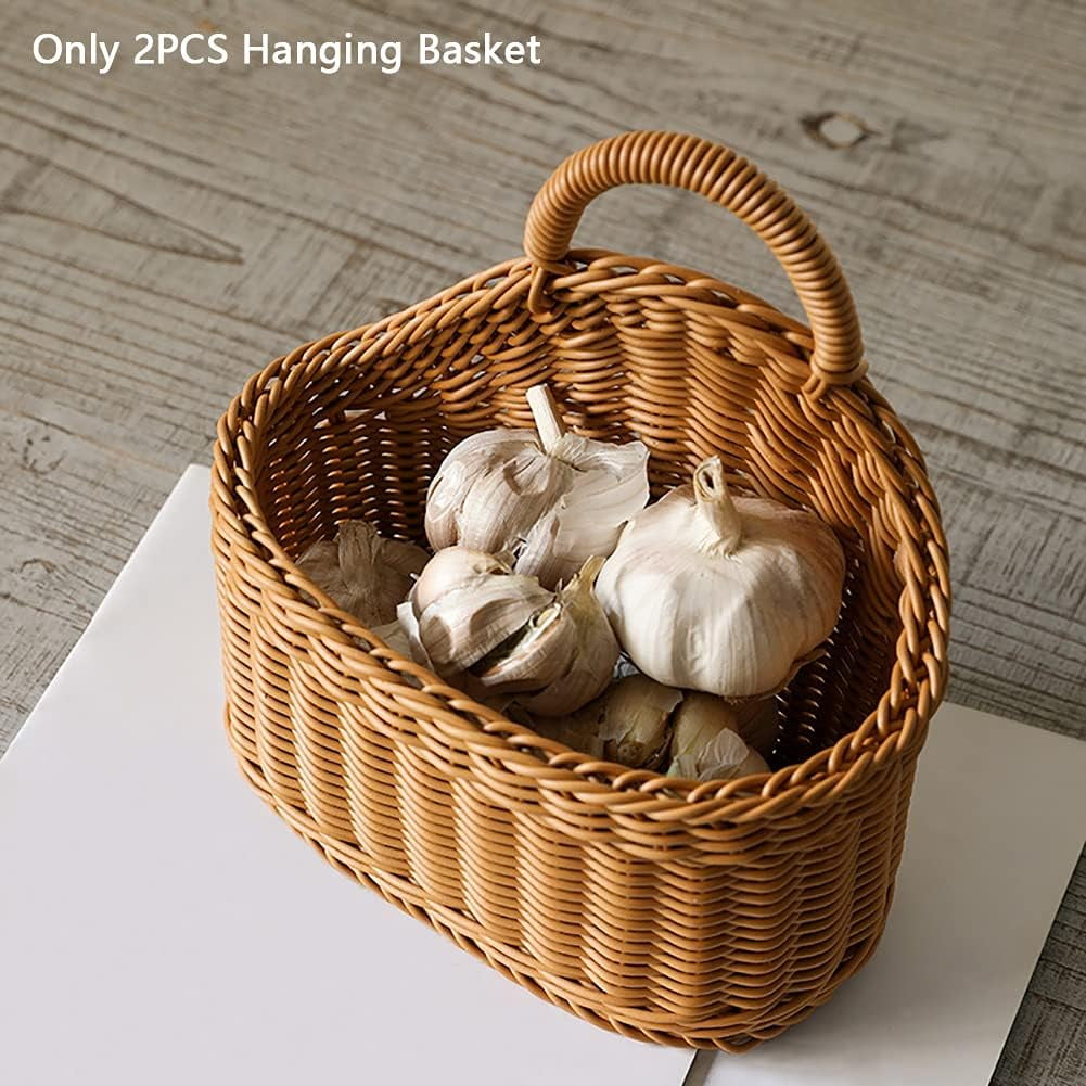 2 Pcs Wall Basket Hanging Basket, Willow Wall Basket with Handle, Small Hanging Basket for Wall, Hanging Woven Basket Decorative for Home, Kitchen, Office, Front Door Basket
