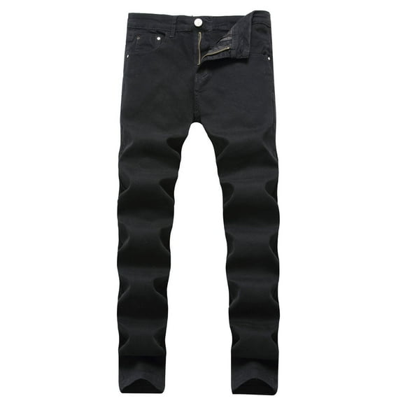 SWSMCLT Men's Jeans Ripped Denim Pants Soft Summer Mid Rise Trousers Long Pant Slim Fit Fashion Hole Distress Black 36