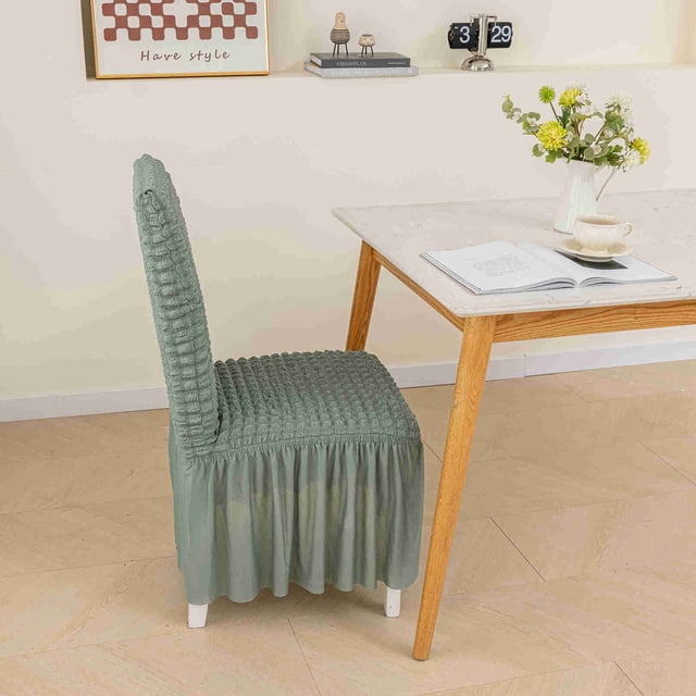 Seersucker Chair Covers for Dining Chairs,Stretchable Universal Dining Room Chair Slipcovers Washable Removable Elastic Chair Covers for Home,Kitchen,Wedding, Party,Banquet,Protector with Lace Trim