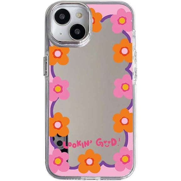 Flower Mirror Floral Pattern Soft for iPhone Case (Pink,iPhone 12 Pro)