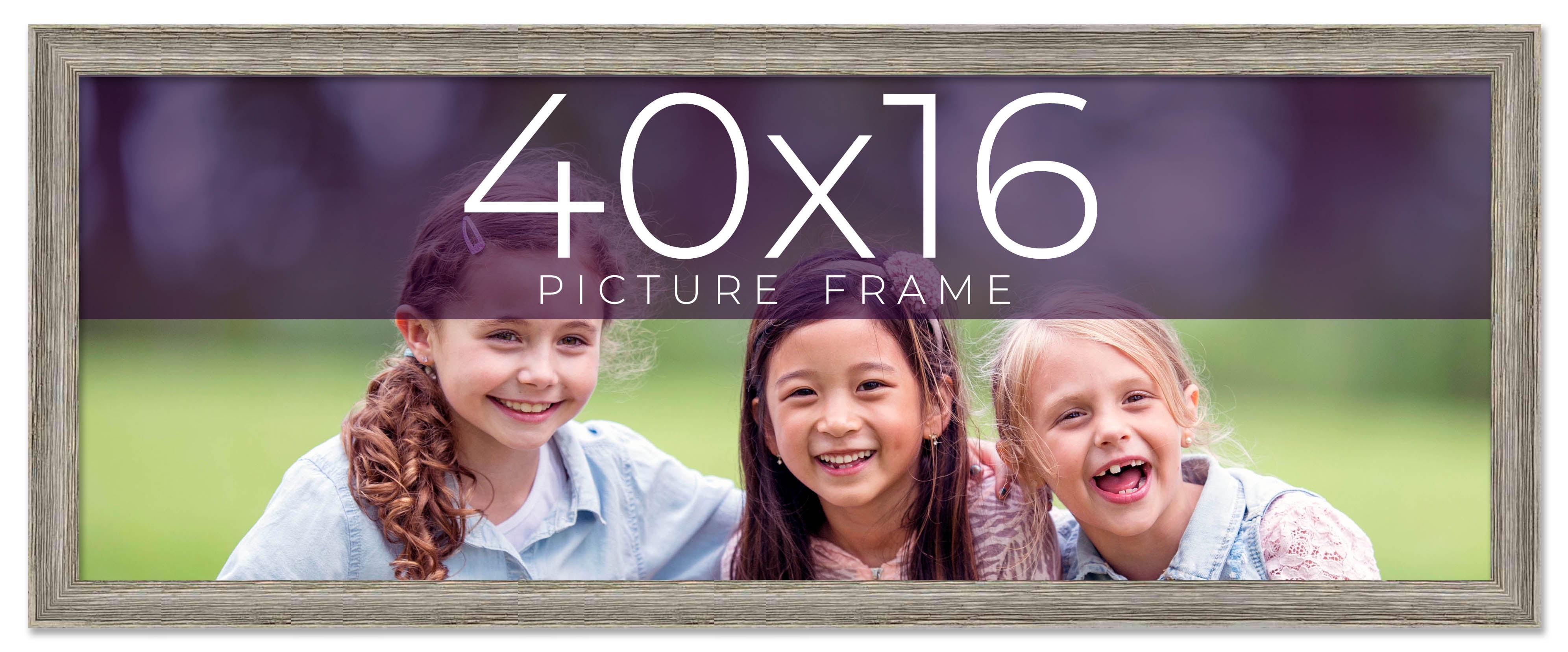 40x16 Frame Grey Real Wood Picture Frame Width 1 inches Interior