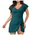 thumbnail image 3 of Huesdet Women One Piece Swimsuit High Neck Plunge Ruched Tummy Control Bathing Suit[Dark Green,L], 3 of 8