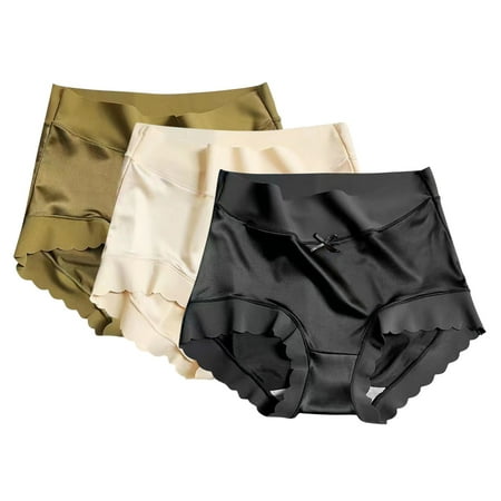 HCURIBAD Panties for Women 3 PCS Women s High Waisted Satin No Trace Panties Stretchy Plus Size Triangle Panties  Underwear Women Pack  Seamless Underwear  No Show Underwear Black L