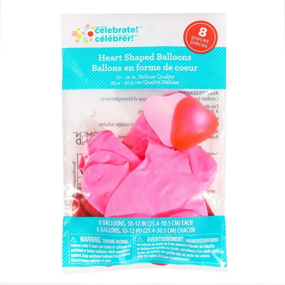 Façon de célébrer! Ballons à l'hélium en forme de cœur 8 ct, 10-12 po (25,4-30,5 cm) chacun