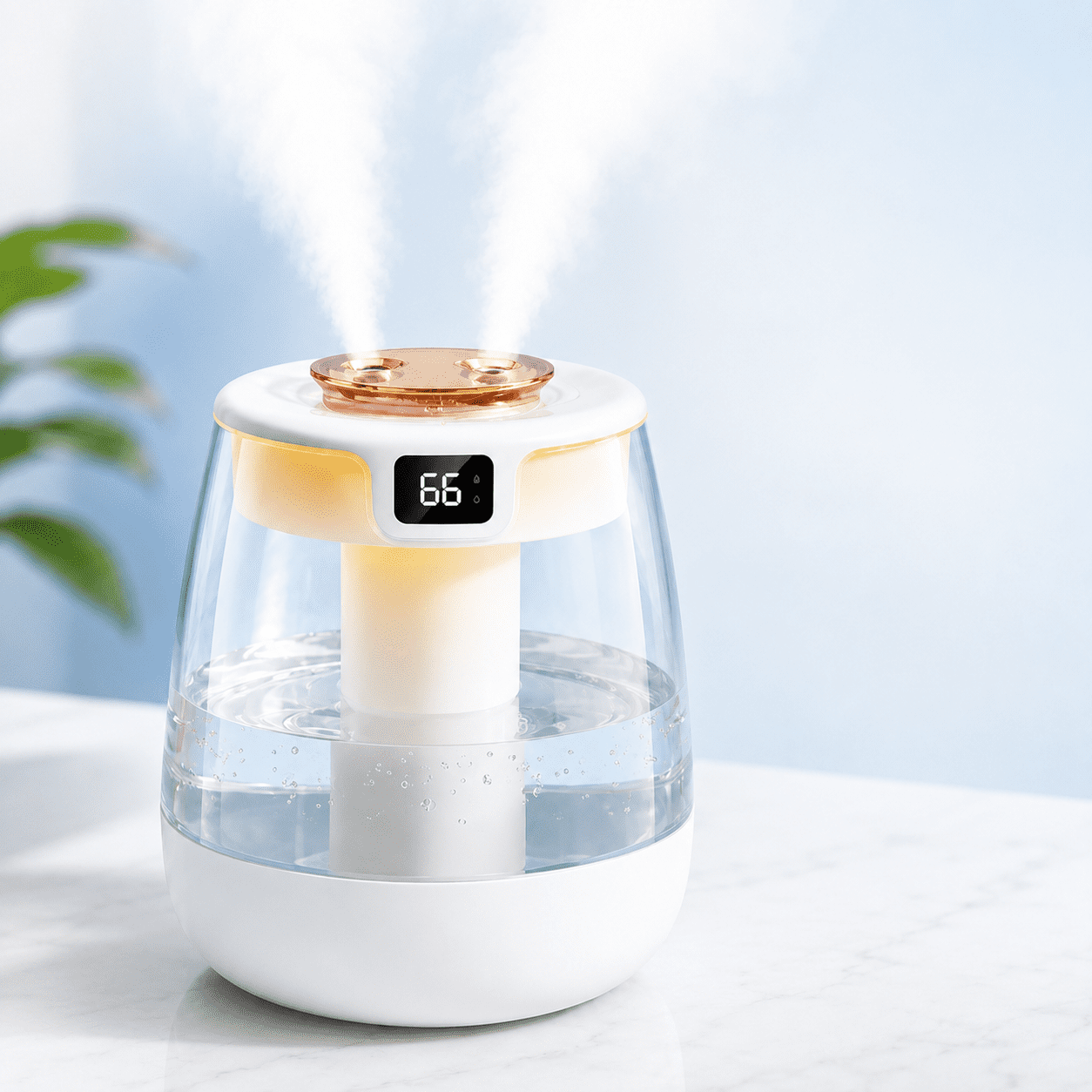 1.5L Cool Mist Humidifier for Bedroom Ultrasonic Top Fill Dual Nozzle USB Type-C Humidifier with LED Night Light Digital Display Quiet Mist for Home Office Nursery Travel