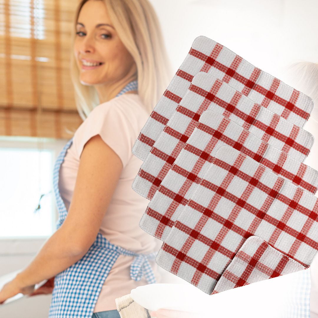 Set of 24 Kitchen Towels Dish Cloths 100% Cotton 12x12 Brown Checkered  Pattern