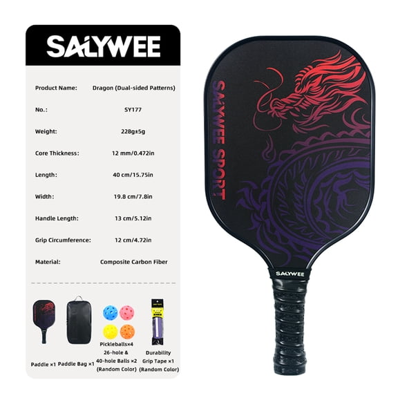 SALYWEE Dragon Element Fiberglass Pickleball Paddle with Free Bag- Matte Finish, Two-Tone Face, 2 Paddles Pack