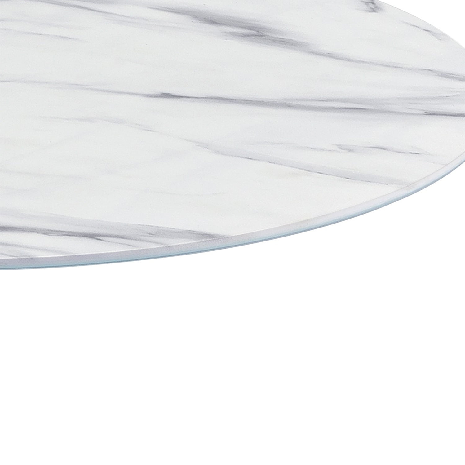MAYEERTY 17.5" Small Round Side Tulip Table, Marble Textured Glass Top & Steel Foundation, Seats 2, White