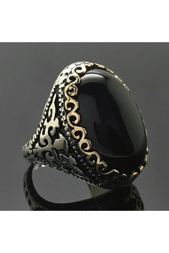 Real Solid S925 Sterling Silver Natural Obsidian Ring for Women Fine Silver 925 Jewelry Black Gemstones