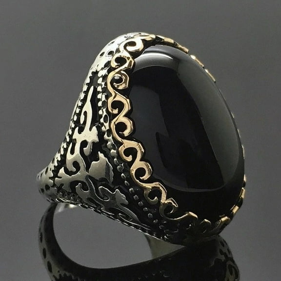 Real Solid S925 Sterling Silver Natural Obsidian Ring for Women Fine Silver 925 Jewelry Black Gemstones