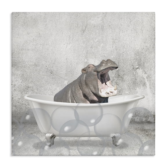 Stupell Industries Rustic Lodge Baby Hippo Bath Time Canvas Art, 17 x 17, by Kim Allen