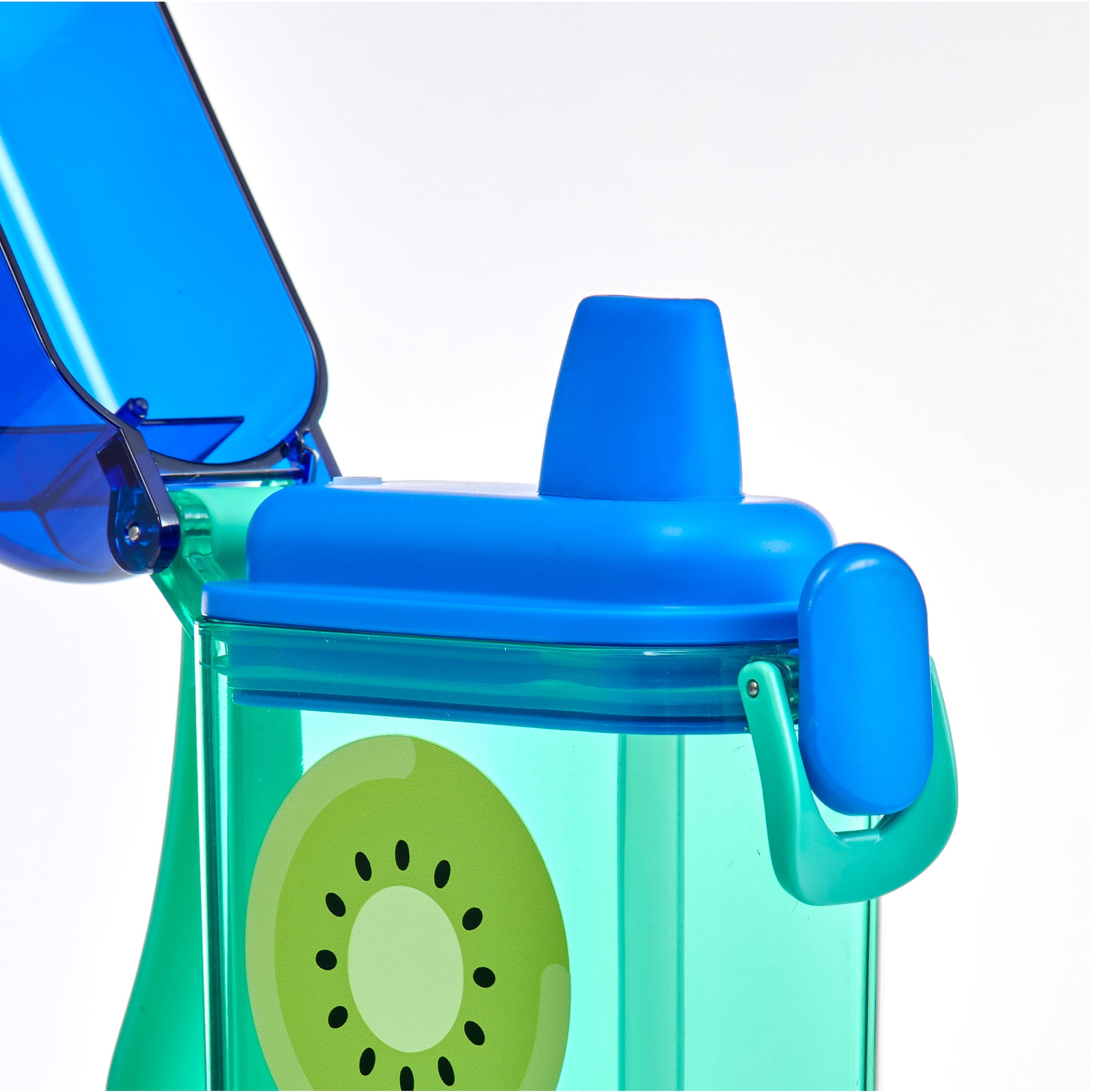 Mainstays 14oz Plastic Water Bottle with Flip Top Lid and Sipper Straw, Green Kiwi Fruit