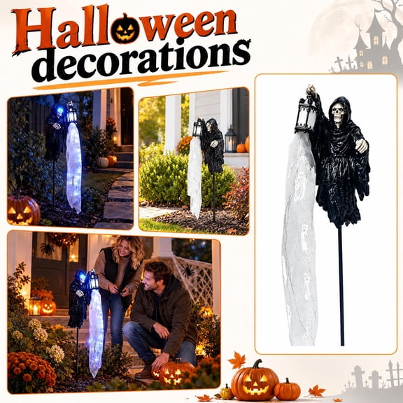 Halloween Soul Harvester Animated Garden Light,Halloween Grim Reaper Ghost Solar Garden Lights Yard Decoration,Spooky Outdoor Garden Lawn Halloween Decor