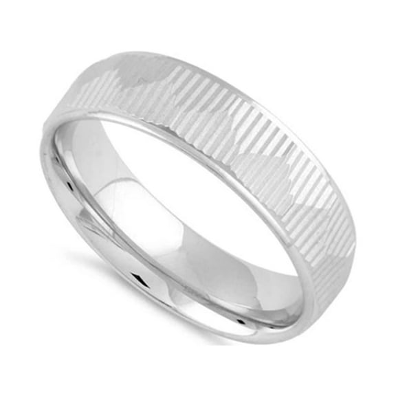 925 Sterling Silver Platinum Plated Diamond Cut Triangle Lines Wedding Band Women Mother's Day Gift Ring