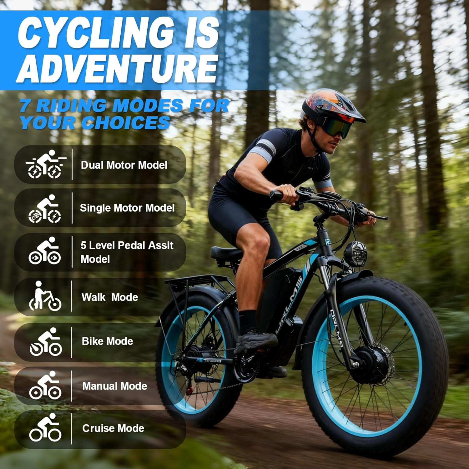 (US in Stock) 5000W Peak Dual Motor Electric Bike for Adults , 60V 25AH Removable Battery Ebike , 45-50MPH AWD 21-Speed Mountain E-Bike with 26" x 4.0 Fat Tire, Off-Road Snow EBikes
