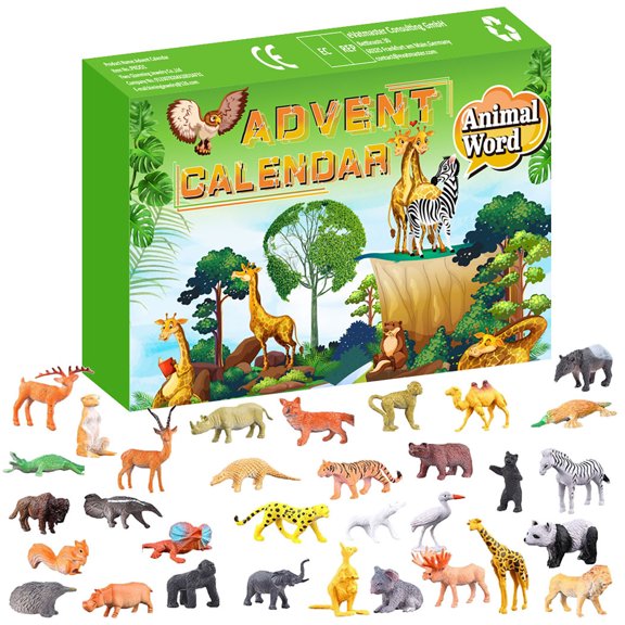 Christmas Advent Calendar Animal Figures Toys Educational Christmas Toy for Kids with 24 Days Christmas Countdown Calendar Figurine Toys