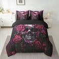 thumbnail image 2 of Manfei Gothic Skull Skeleton 7 Pieces Bedding Comforter Set,Happy Halloween Full Bedding Set,Pink Romantic Flower Fitted Sheet Flat Sheet For Girl Kids,Breathable Home Decor Reversible, 2 of 8