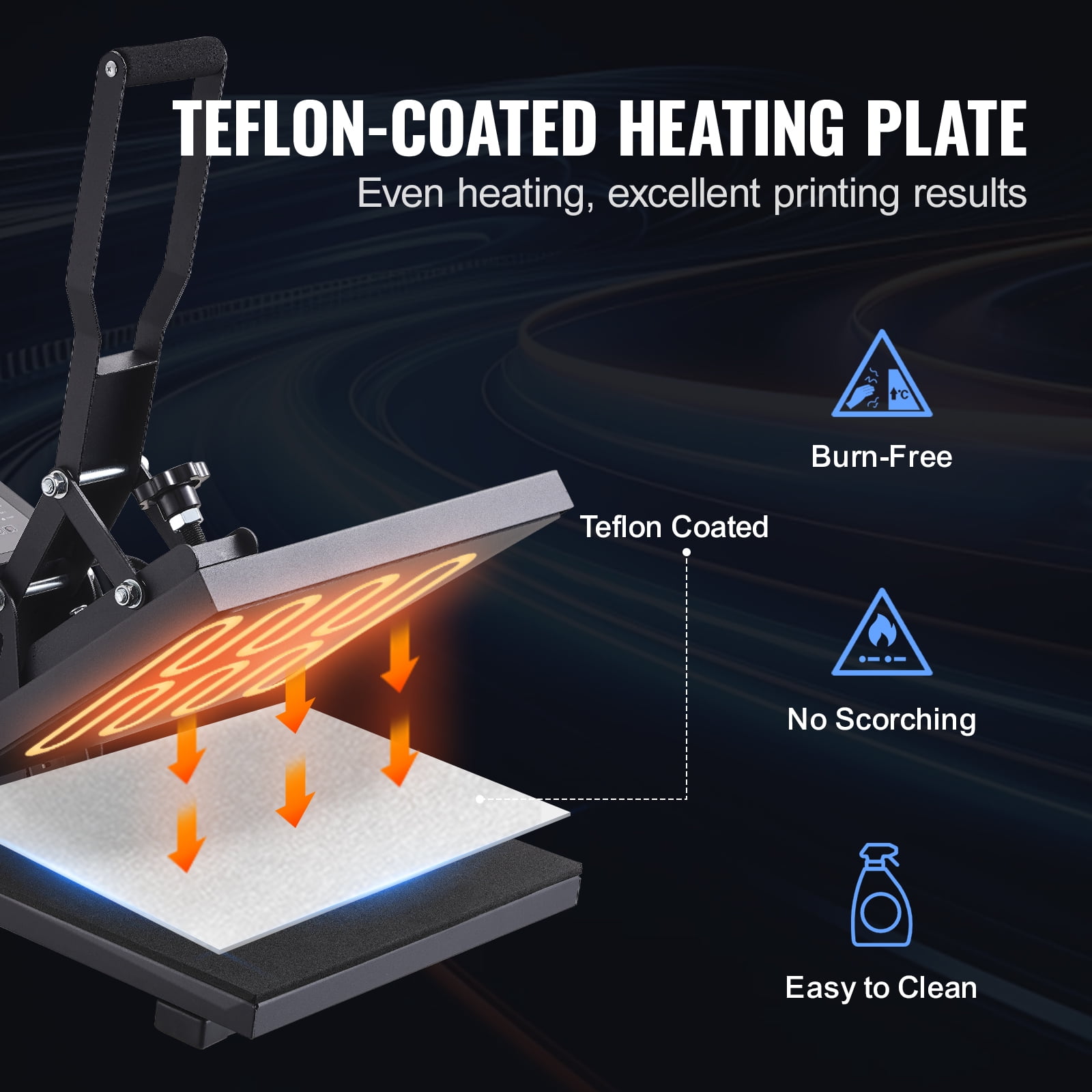 VEVOR Heat Press Machine, Clamshell Sublimation Transfer Printer with Teflon Coated, Digital Precise Heat Control, Silica-Gel, 15x15in /38x38cm