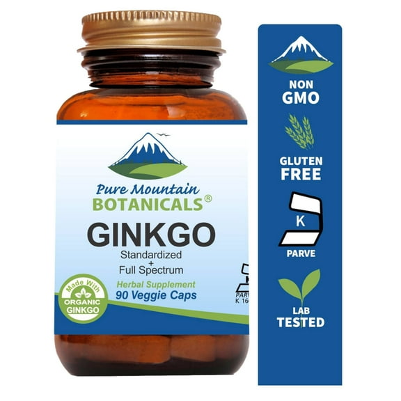 Ginkgo Biloba Capsules with 400mg Organic Ginkgo Biloba Leaf and Extract, Nature's Brain Supplement, Kosher Vegan, 90 Caps