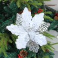 thumbnail image 4 of Christmas Glitter Poinsettia Flowers Artificial Flower Ornaments, Fake Flower Decorations with Stem for Xmas Tree Wreaths Holiday Party Home Deco, 4 of 7