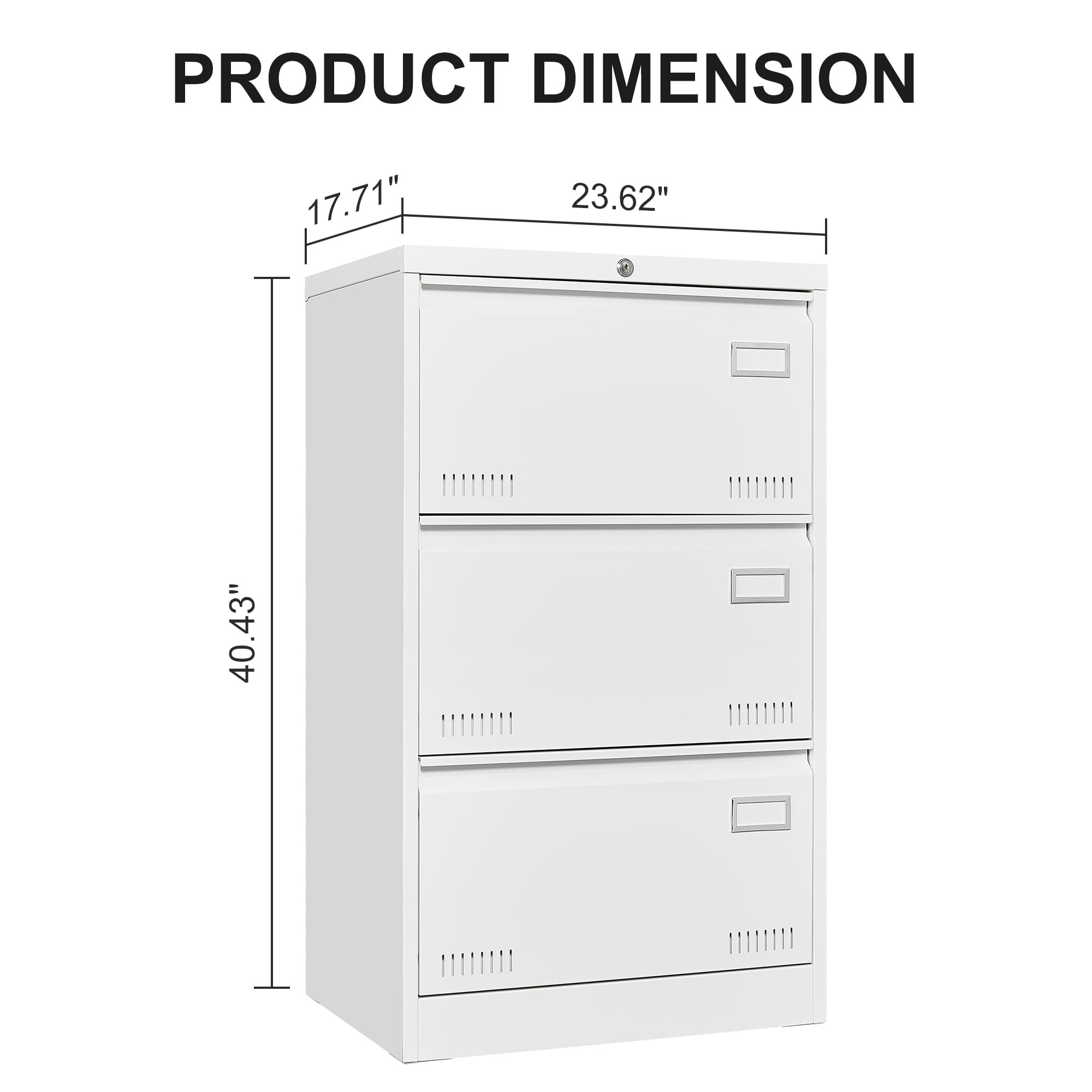 Syngar Metal Lateral File Cabinets with Lock, 3 Widened Drawer Large Filing Cabinet, Lockable Storage Cabinet for Legal/Letter/A4/F4 Size Home Office, White
